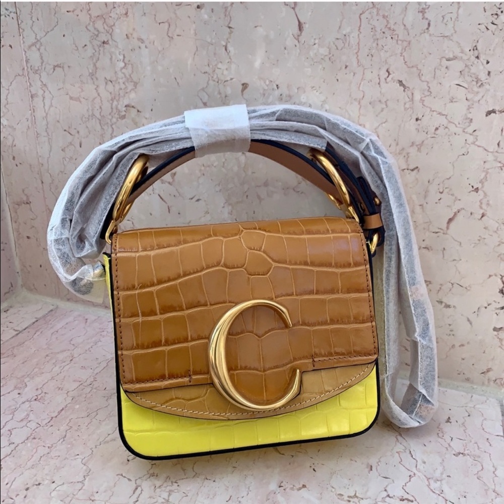 Chloé Mini C Yellow Croc Embossed Crossbody Bag - Picture 10 of 16